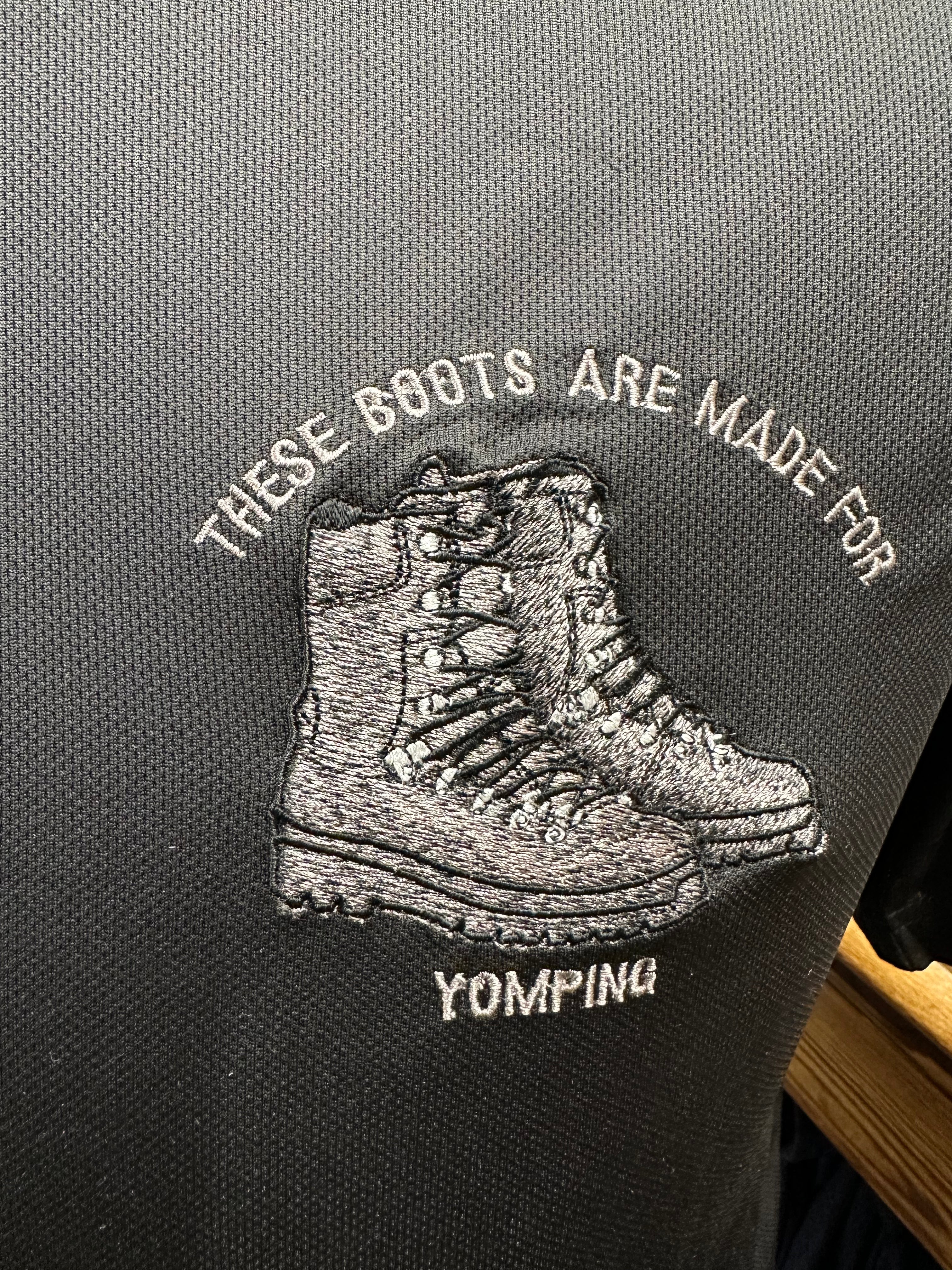 Embroidered Yomping Logo on black activewear t-shirt 